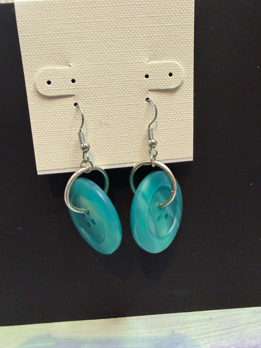 Teal Button Earrings by The Vintage Jewel