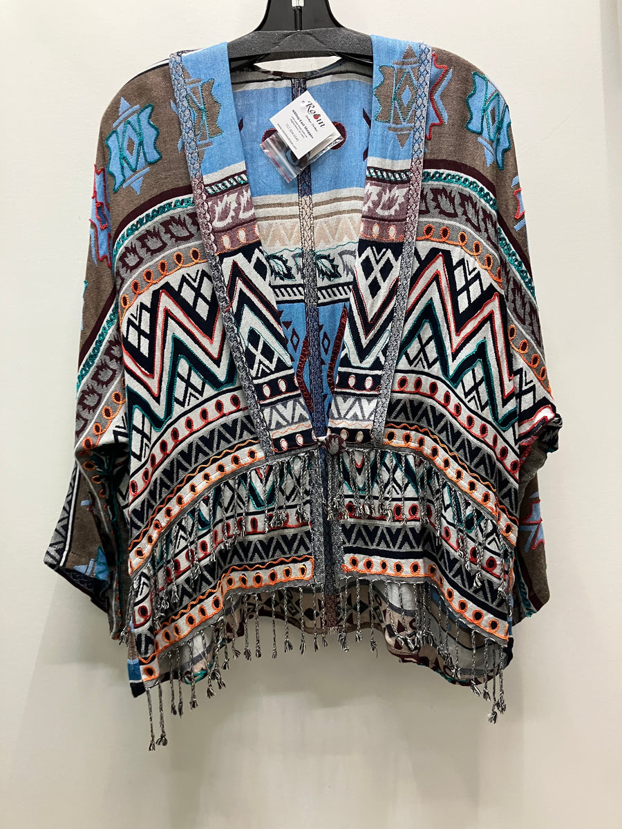 Reversible Tapestry Fringe Short Jacket in Blue