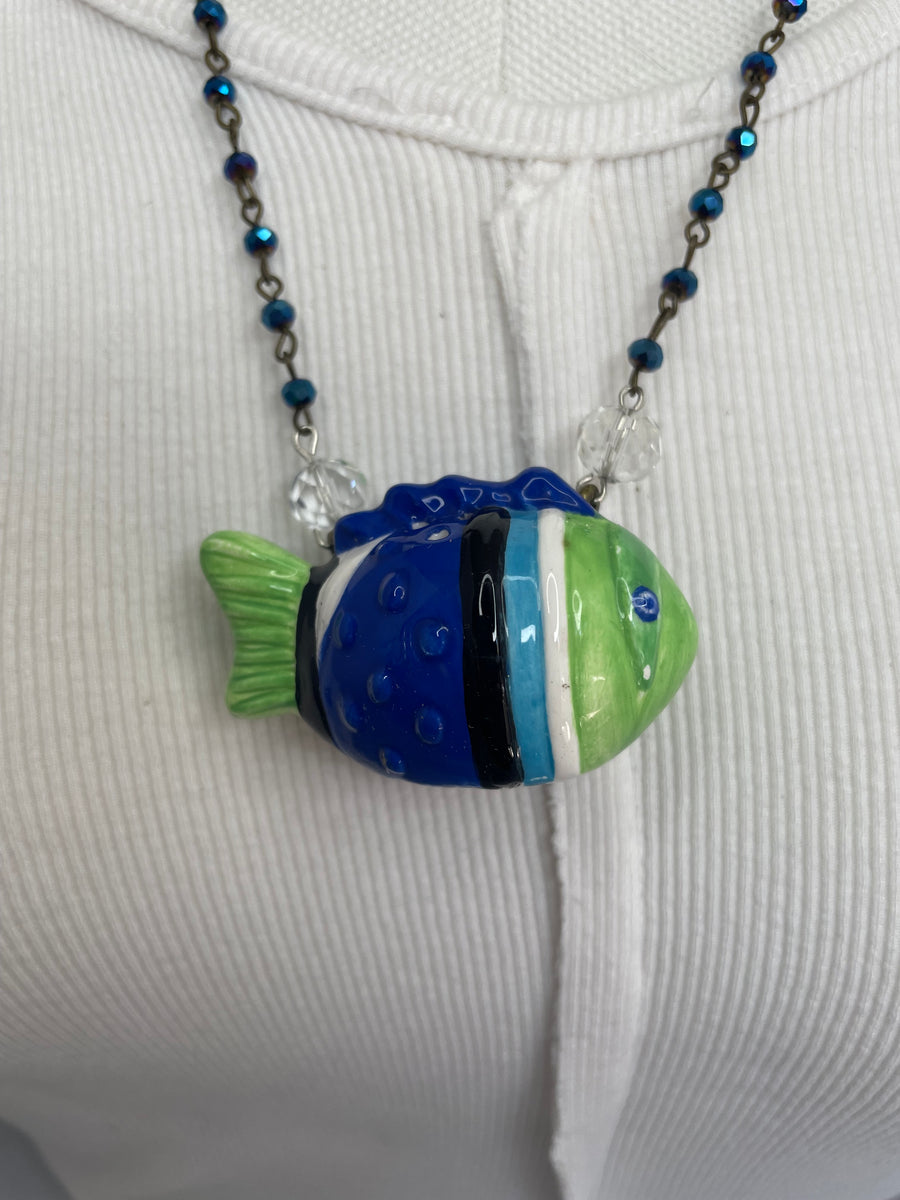 Blue Stripe Fish Necklace by Gina