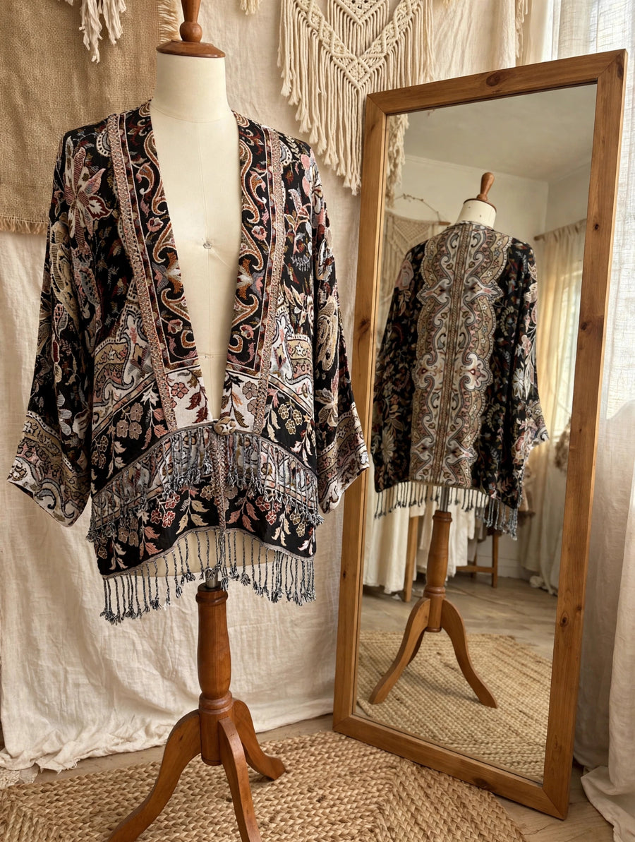 Reversible Tapestry Fringe Short Jacket