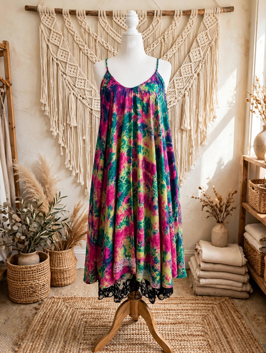 Crepe Sari Moonchild Slip Dress #185 by Kantha Bae
