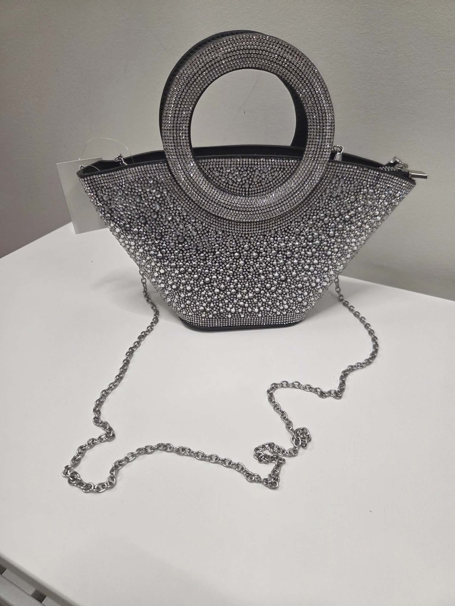 Evening Handbag in Black with Silver Rhinestones Robin Boutique