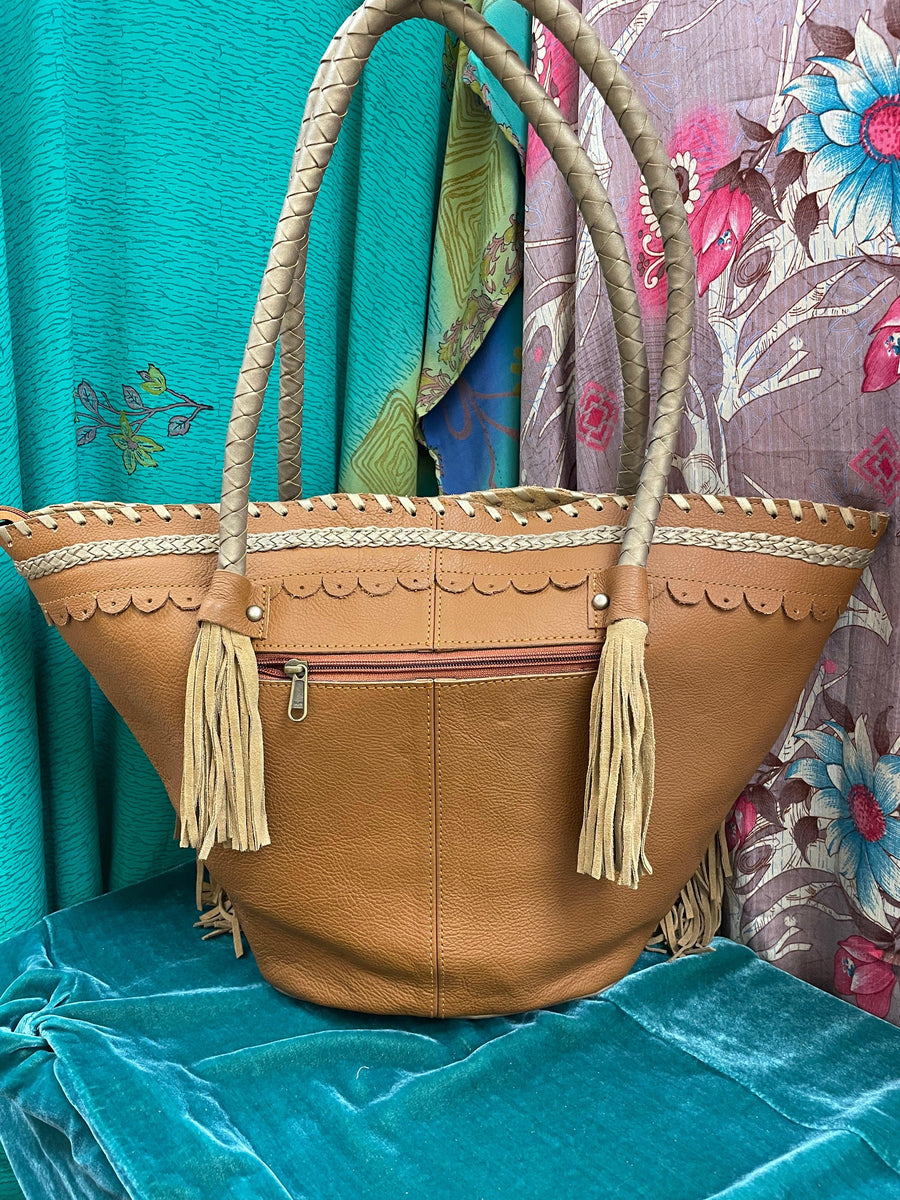 Upcycled Embroidered Market Studded Tote by Kantha Bae - Robin Boutique-Boutique 