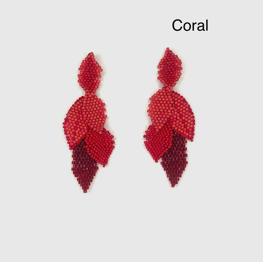 Dangling 5 Leaf Handmade Beaded Earrings