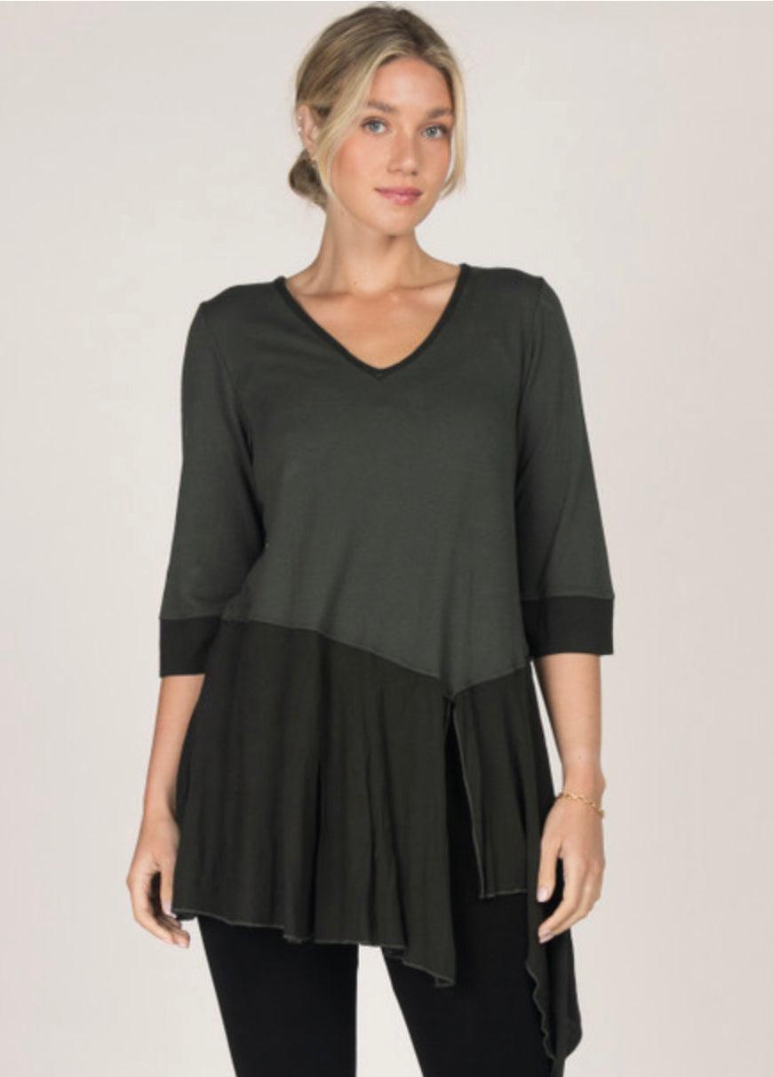 M.Rena Reactive Dye Baby French Terry Tunic with 3/4 sleeves & Asymmetrical Hem - Robin Boutique-Boutique 