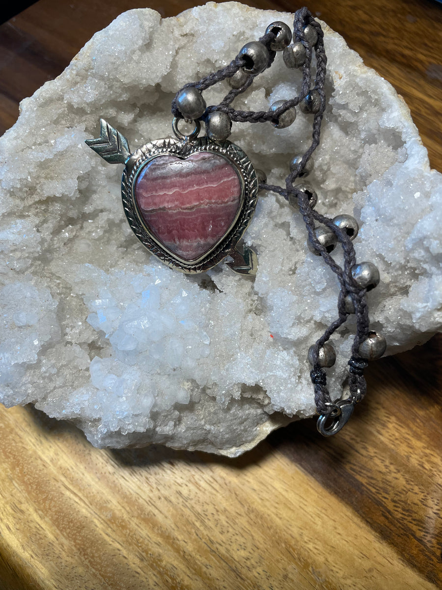Ornate Pink Agate Stone Heart Necklace