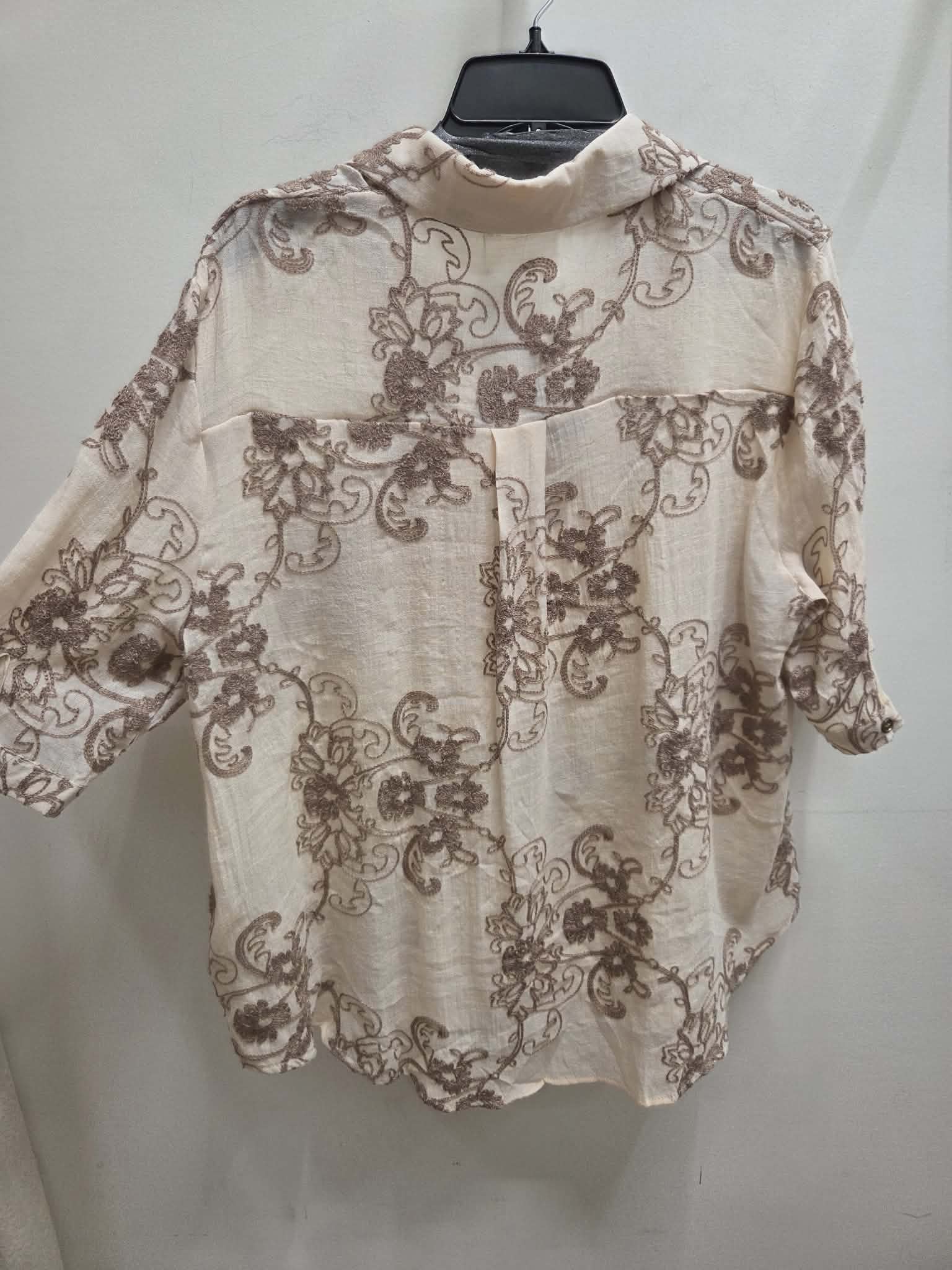 Embroidered Button Front Blouse by Paparazzi