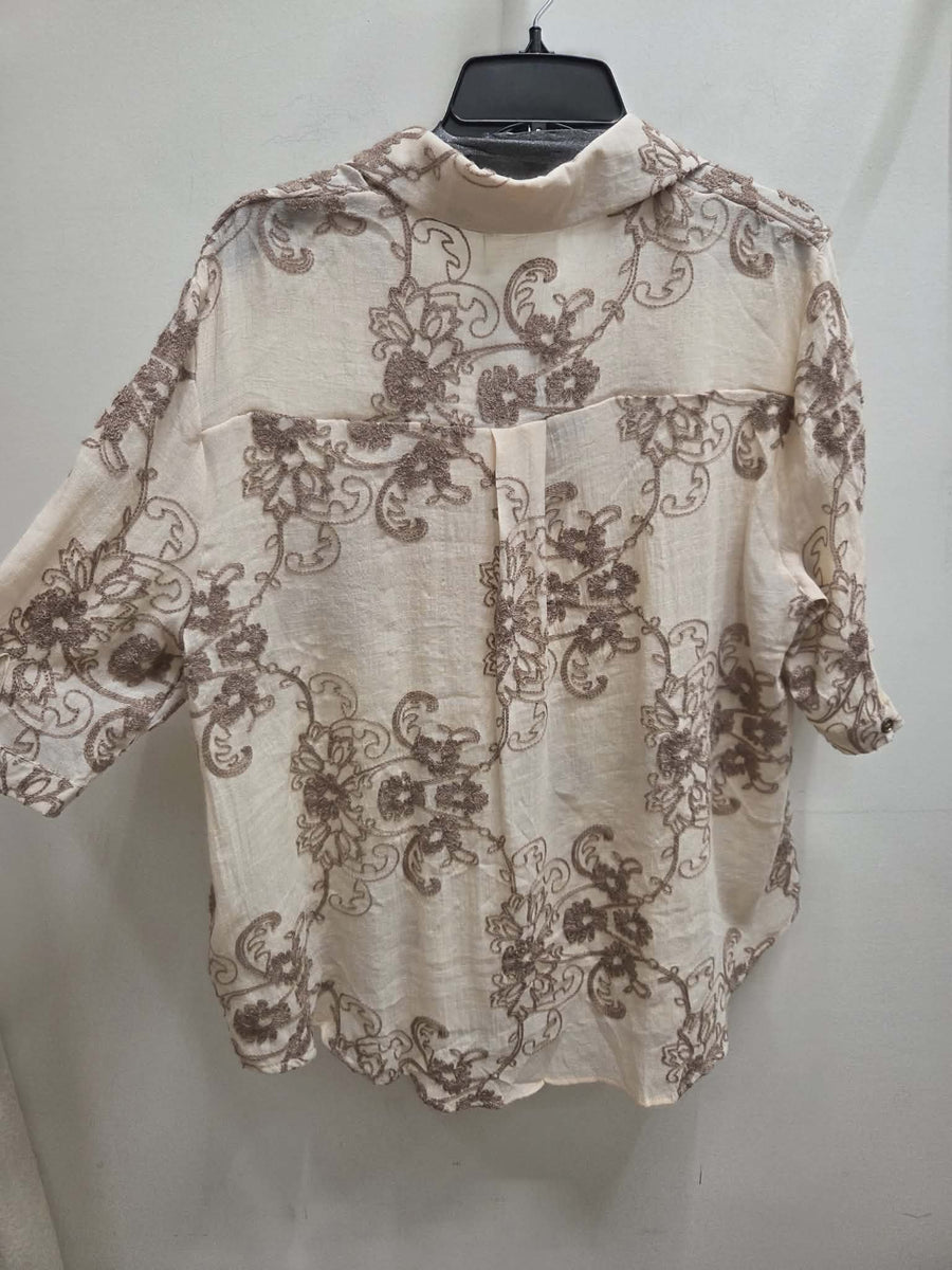 Embroidered Button Front Blouse by Paparazzi