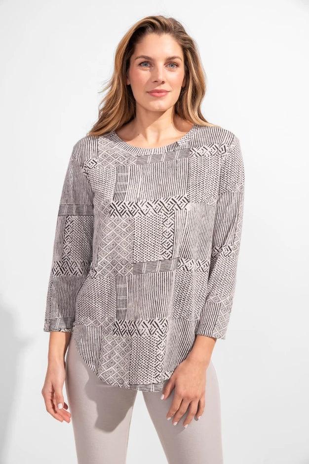 Handblock Patchwork 3/4 Sleeve Cotton Tee by Escape by Habitat - Robin Boutique-Boutique 