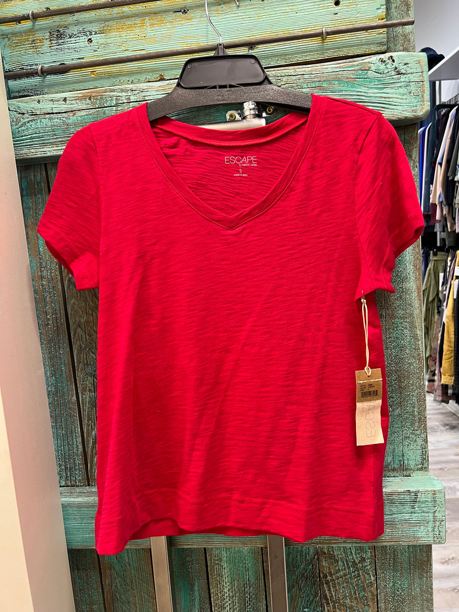 Solid Short Sleeve V-Neck Tee by Escape 10000