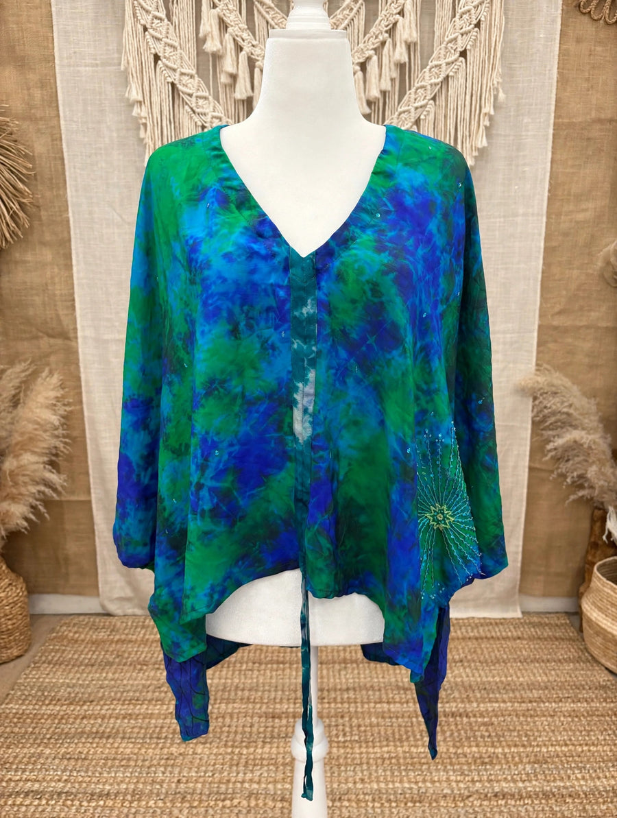 Crepe Sari Hi Lo Butterfly Top #132 by Kantha Bae