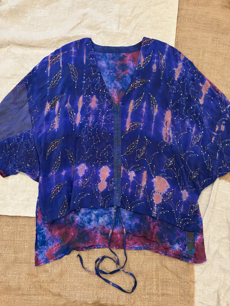 Crepe Sari Hi Lo Butterfly Top #274 by Kantha Bae