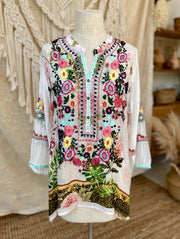 Floral Embroidered Mandarin Top by All About Her 5556