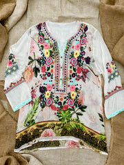 Floral Embroidered Mandarin Top by All About Her 5556