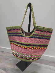 Multi Color Jute Tote Handbag