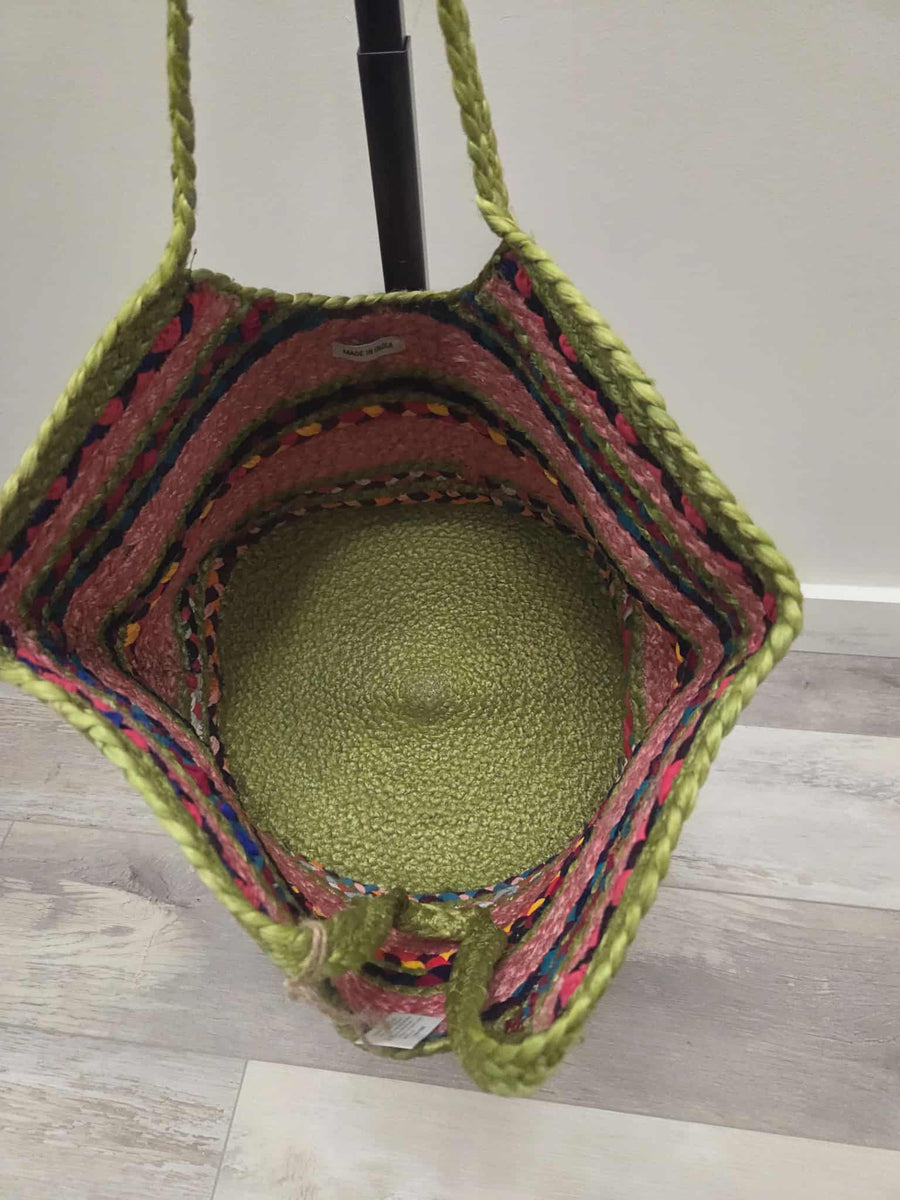 Multi Color Jute Tote Handbag