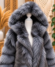 Dusk-grey faux fur jacket by azalea wang robin boutique