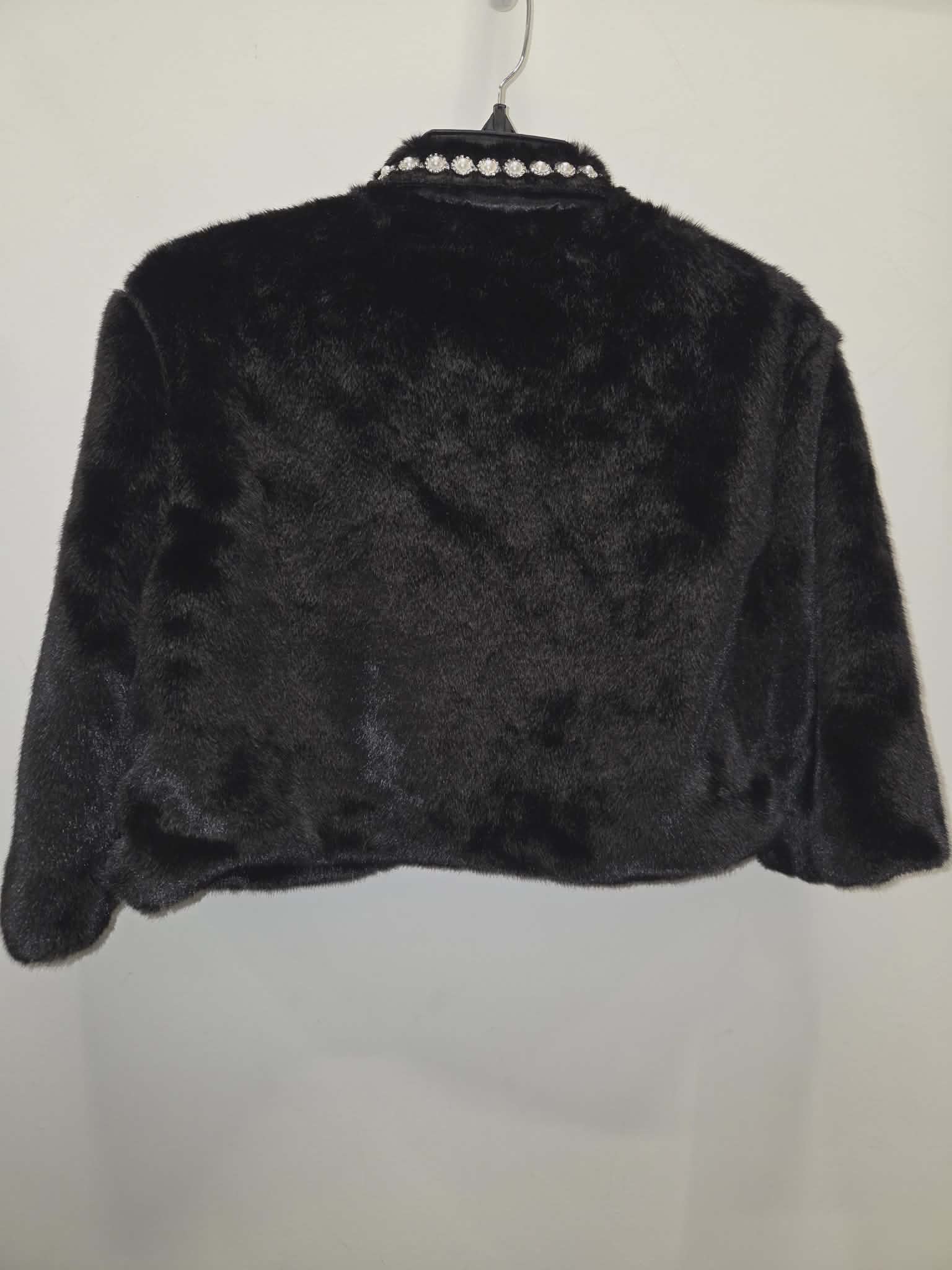 Faux Fur Crop Jacket with Rhinestone Buttons by Adore