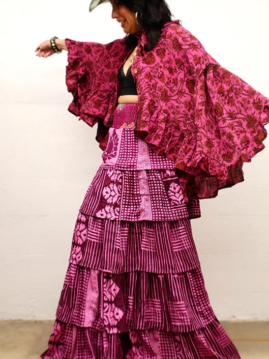 Rasgulla Sari Venus Ruffle Maxi by Kantha Bae Robin Boutique 