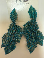 Earring with 5 Beaded Leaves -Solid Aqua with gold flecks Robin Boutique