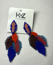 Statement Earring with 5 Beaded Leaves -Berry by KVZ Robin Boutique