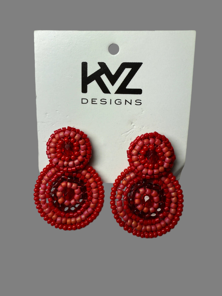 Statement, Red double beaded earring -by KVZ Rlobin Boutique