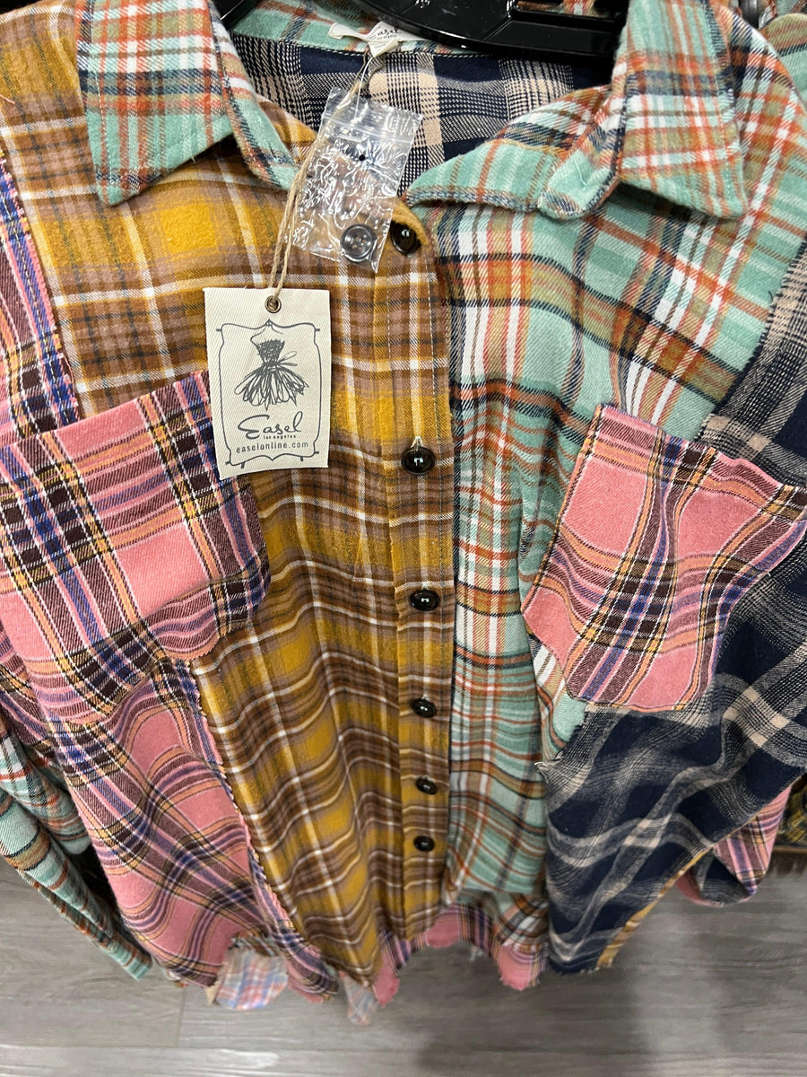 Easel PLAID MIX N MATCH BUTTON DOWN SHIRT - Robin Boutique-Boutique 