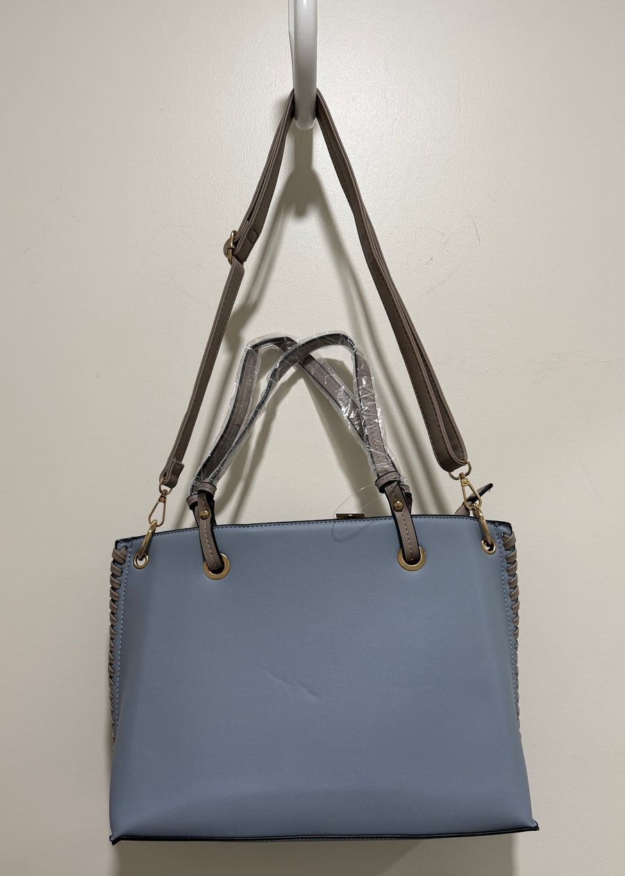 Pleather Tote Handbag with Side Weaving Details from Robin Boutique.