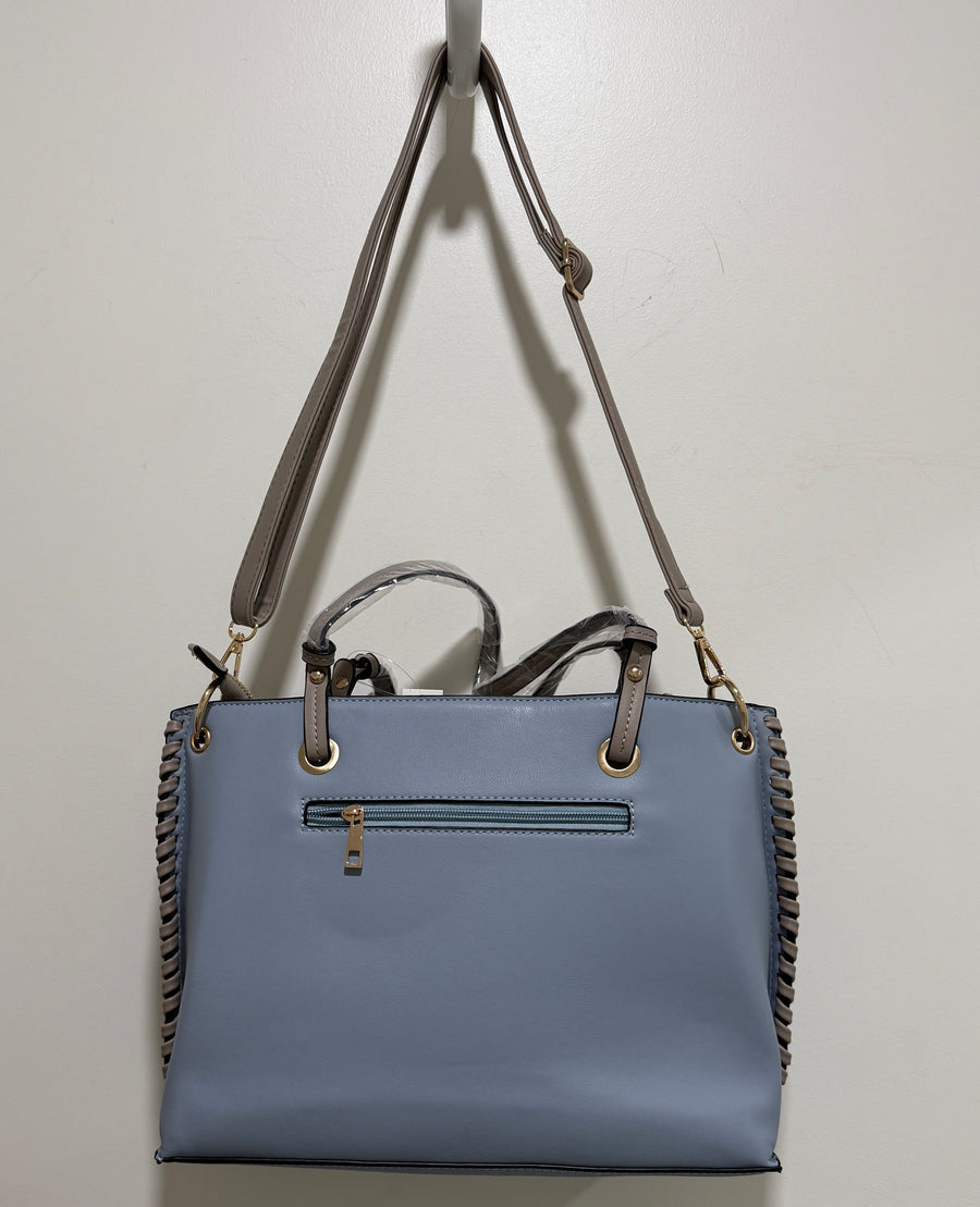 Additional view of Pleather Tote Handbag with Side Weaving Details from Robin Boutique.