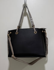 Additional view of Pleather Tote Handbag with Side Weaving Details from Robin Boutique.