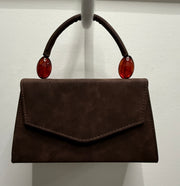 Faux Suede Handbag with lucite Handle Details