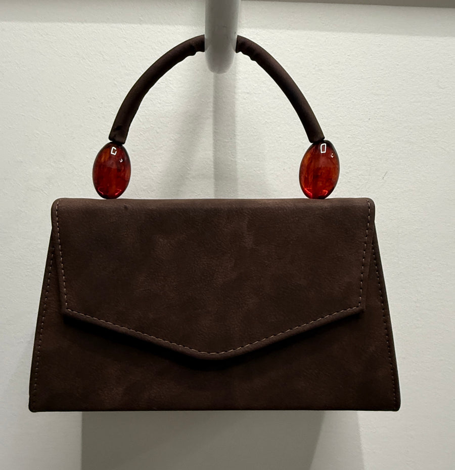 Faux Suede Handbag with lucite Handle Details