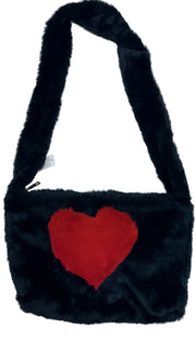 Faux Fur Crossbody Bag with Red Heart Robin Boutique