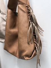 Soft Tote Shoulder Bag with Side Fringes