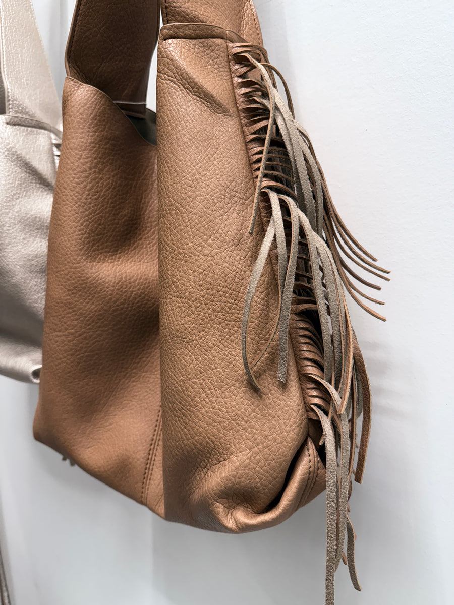 Soft Tote Shoulder Bag with Side Fringes