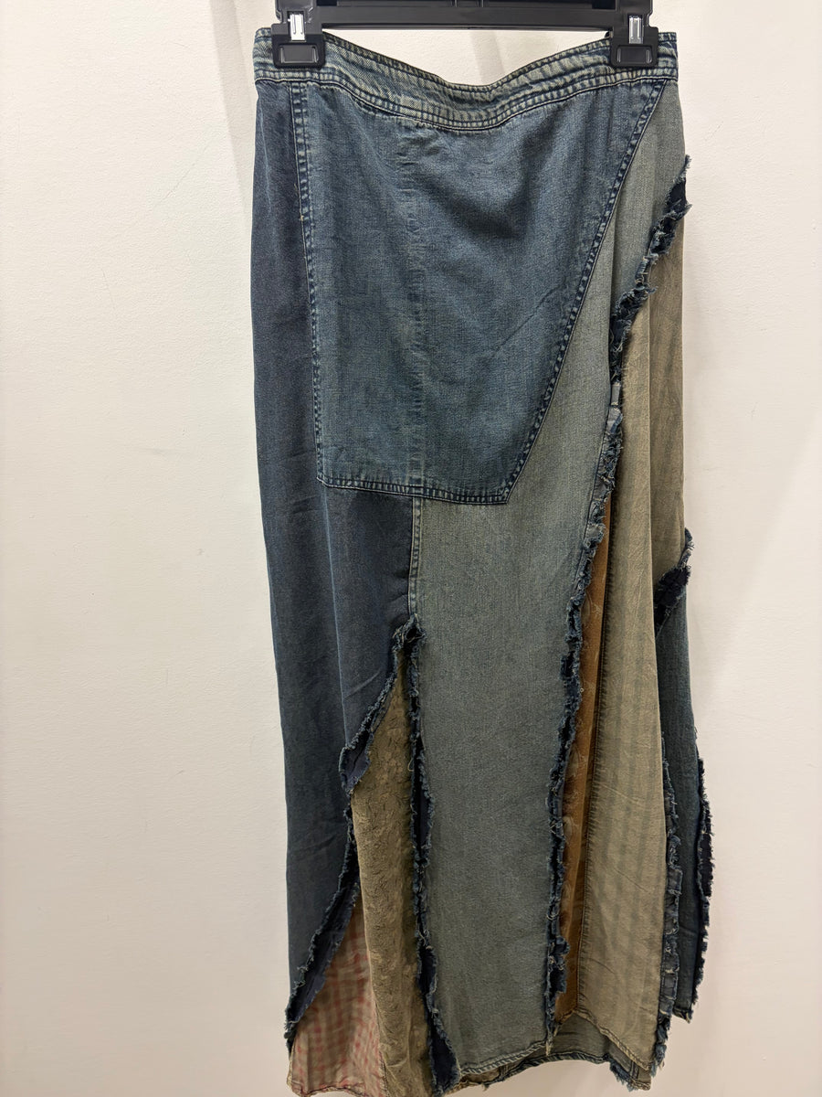 Western Boho Patch Denim Skirt by Young Threads Robin Boutique