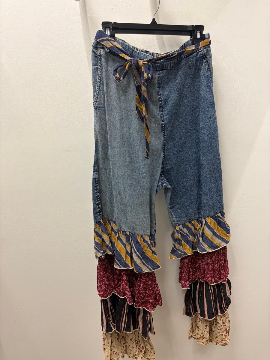 Mixed Print Ruffle Flare Pants by Young Threads Robin Boutique