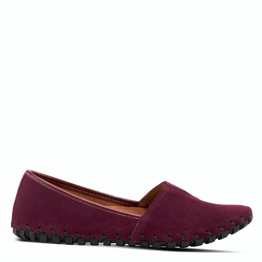 Side View of Spring Step KATHALETA Leather Slipon Mocassin in Bordeaux Suede - Robin Boutique