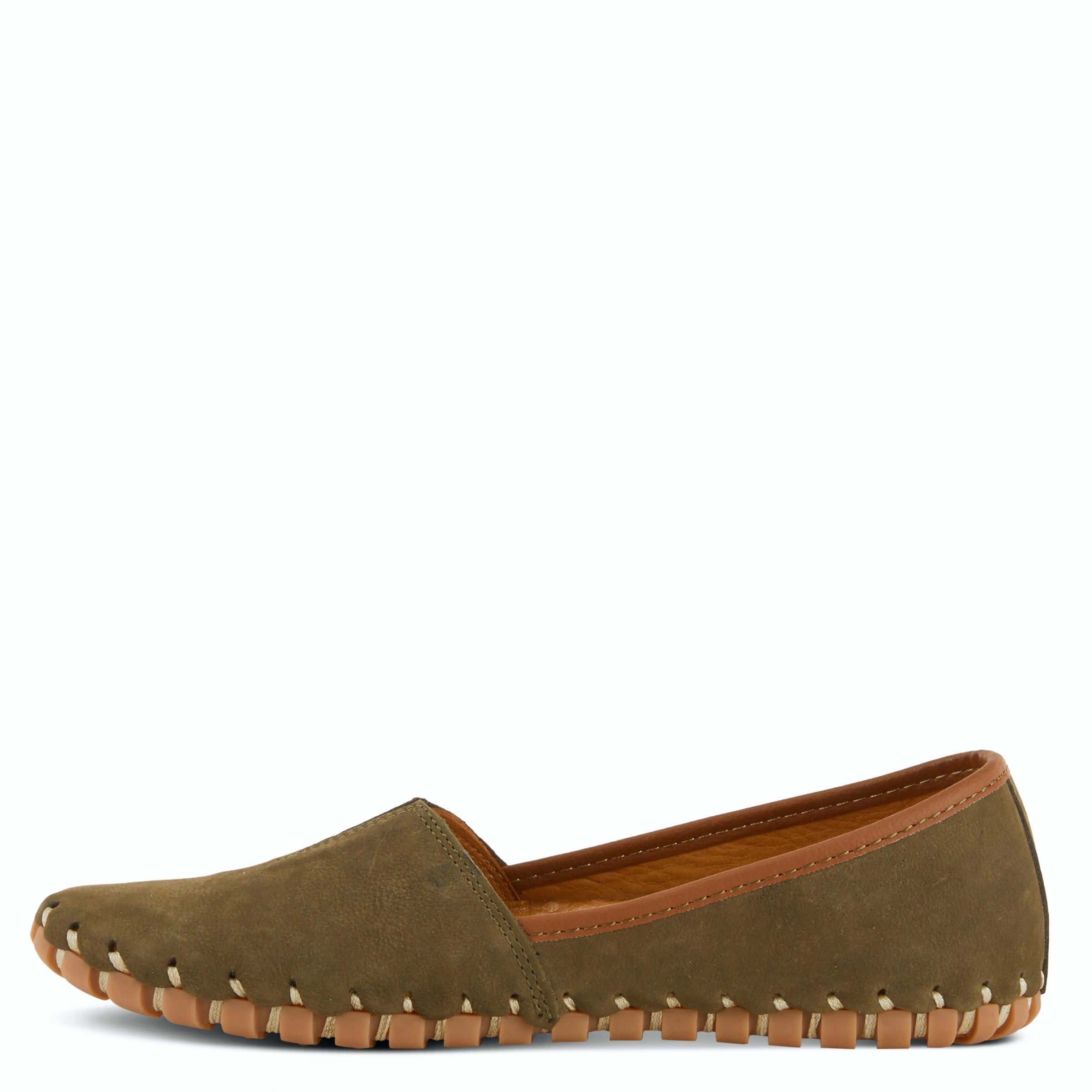 Spring Step KATHALETA Leather Slipon Mocassin in Dk Olive Green side view Robin Boutique