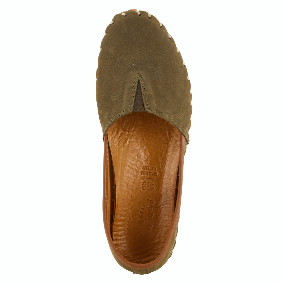 Spring Step KATHALETA Leather Slipon Mocassin in Dk Olive Green top view Robin Boutique
