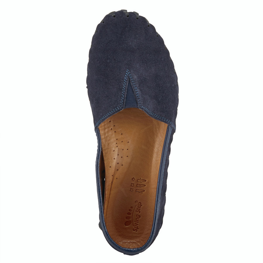 Spring Step KATHALETA Leather Slipon Mocassin in Navy Suede top view Robin Boutique