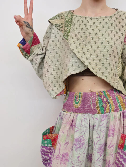 Pareo Kantha In Bloom Cropped Pullover #264 by Kantha Bae