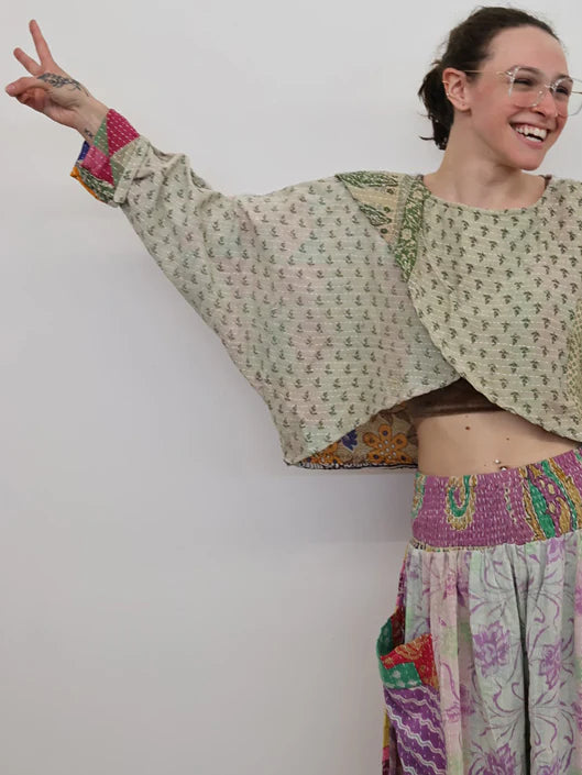 Pareo Kantha In Bloom Cropped Pullover #264 by Kantha Bae