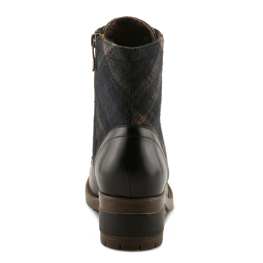 L'Artiste Marty Plaid Boots In Black Multi Back View - Robin Boutique
