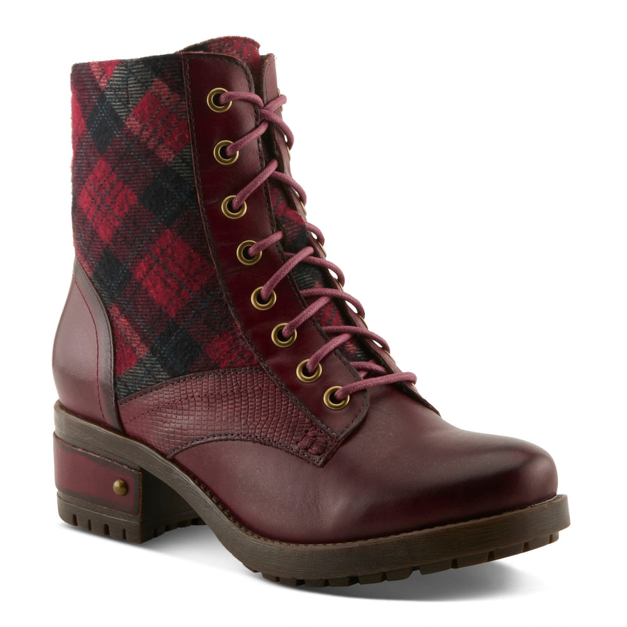 L'Artiste Marty Plaid Boots In Red Multi Front Side View - Robin Boutique