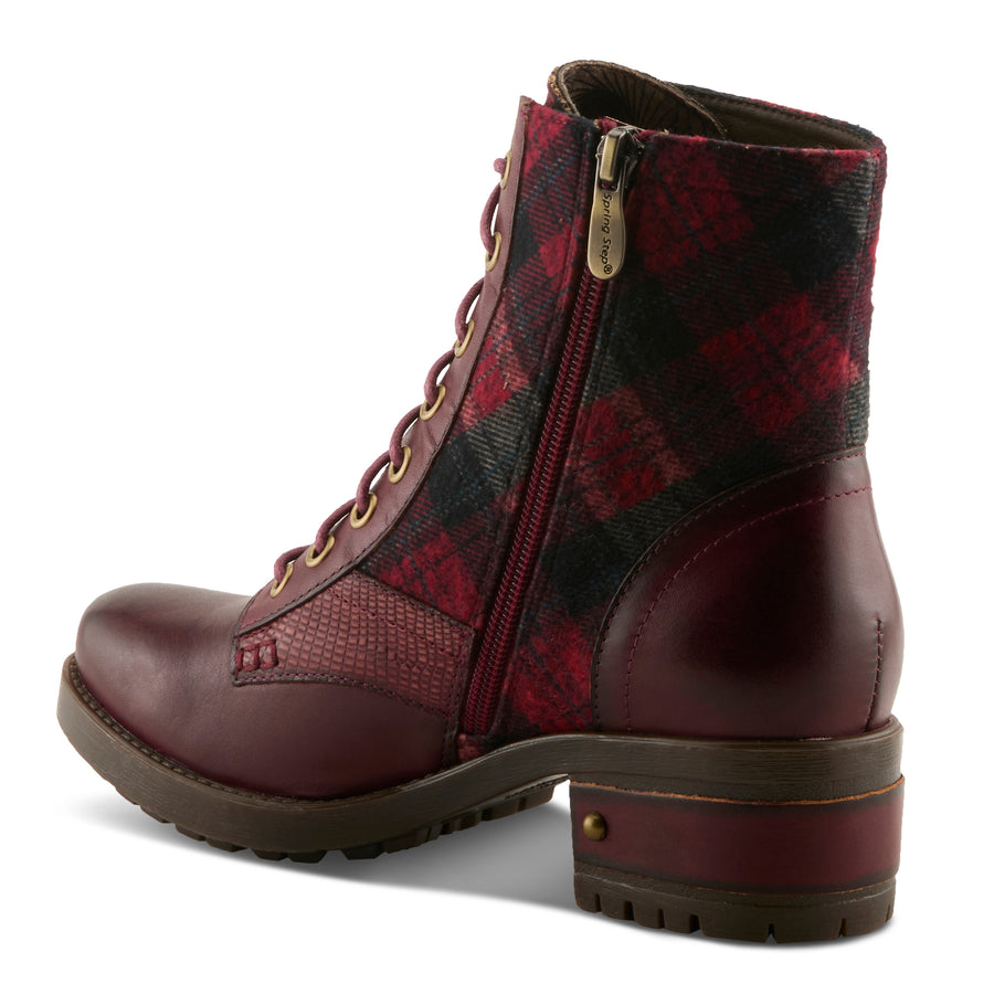 L'Artiste Marty Plaid Boots In Red Multi Back Side View - Robin Boutique