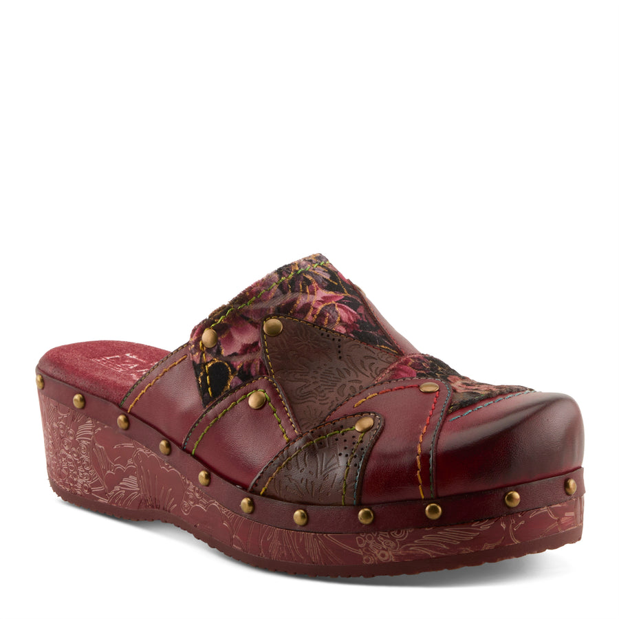 Side View of Olympe Clogs in bordeaux multi - Robin Boutique