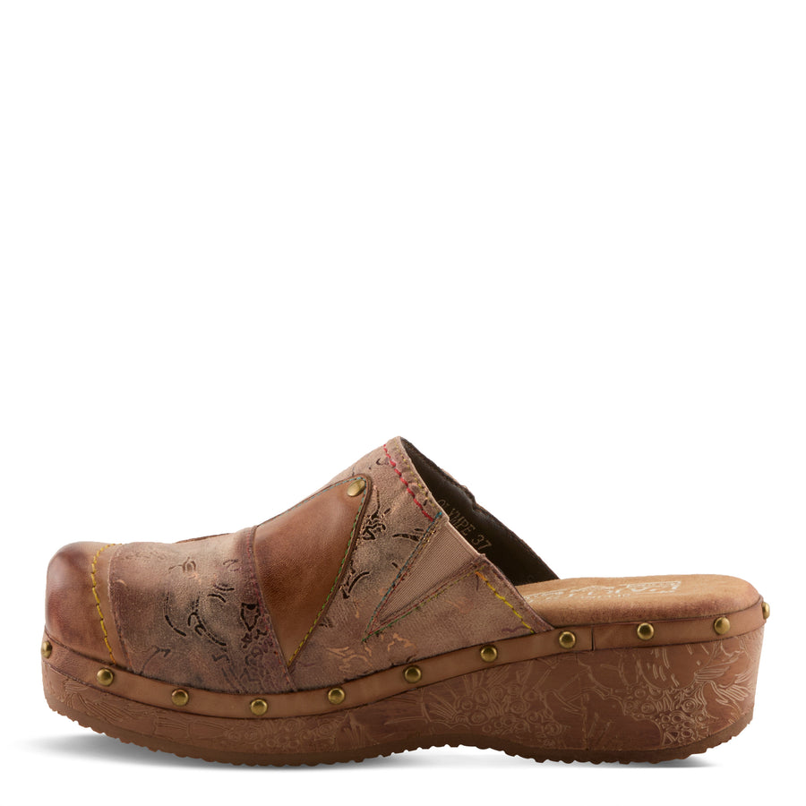 Side View of Olympe Clogs in tan multi - Robin Boutique