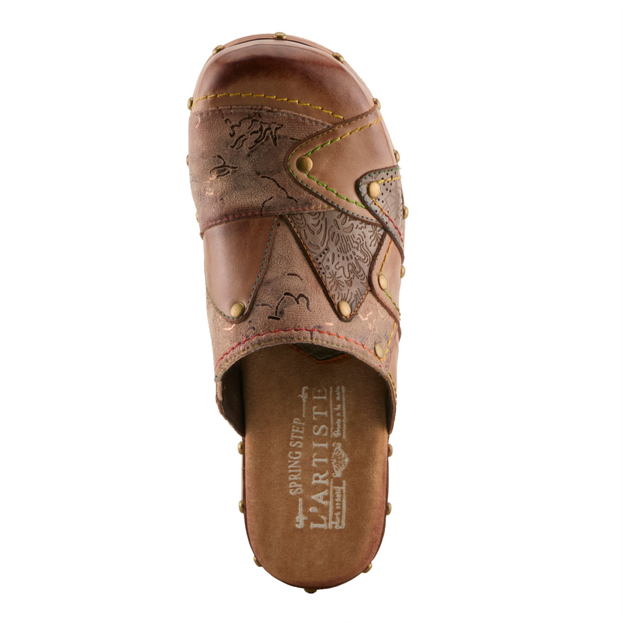 Top View of Olympe Clogs in tan multi - Robin Boutique