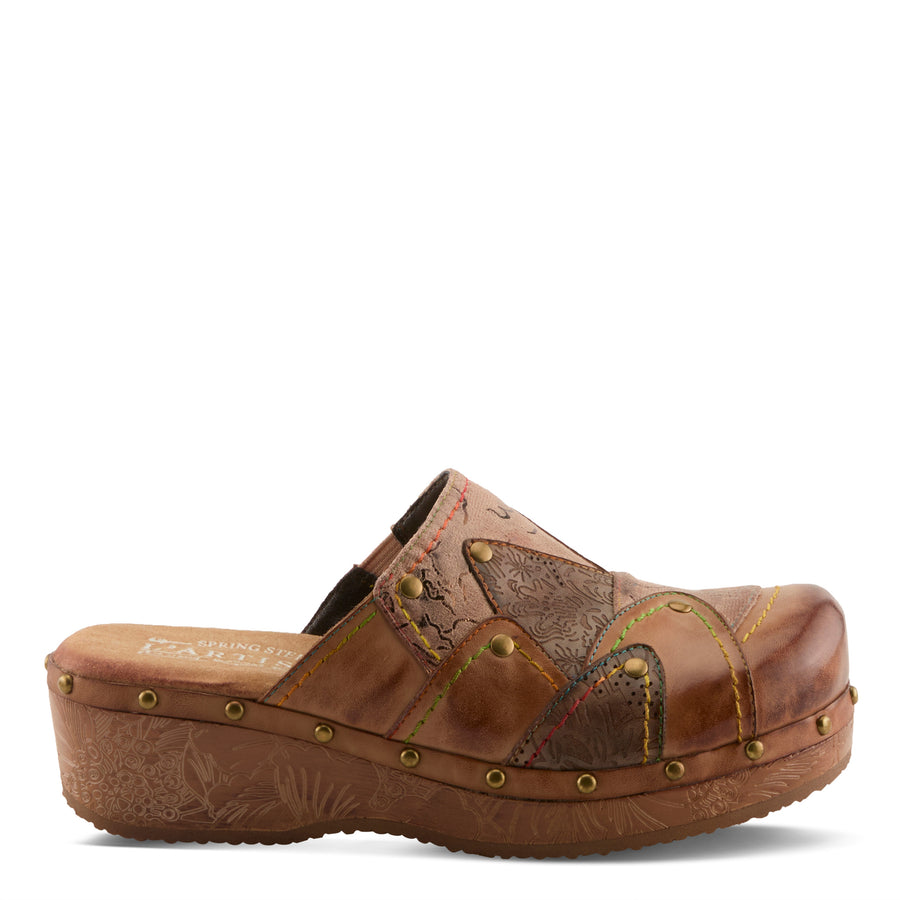 Side View of Olympe Clogs in tan multi - Robin Boutique